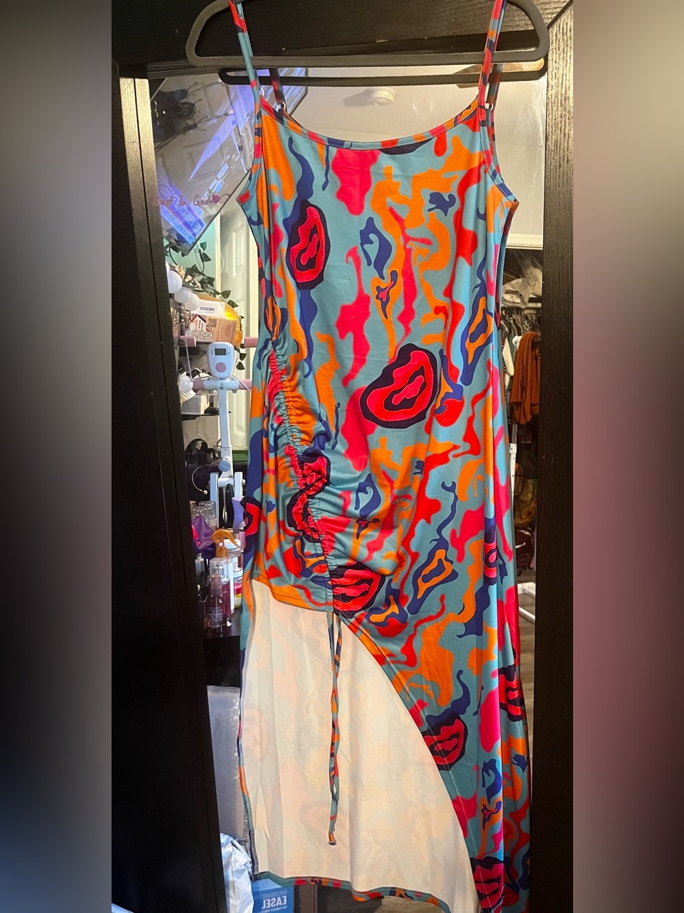 Colorful Abstract Print Ruched Dress